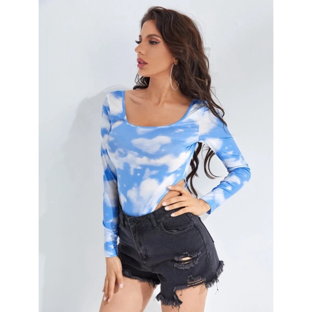 SHEIN Sky Blue High Cut Bodysuit Size Small
